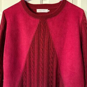 Women’s Red Cable Knit & Faux Suede Mixed Media Tunic Knit Sweater Size Small